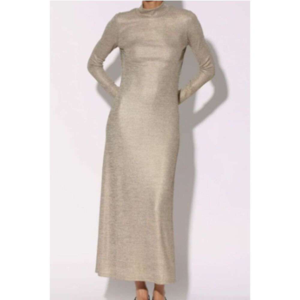 Walter Baker Ella Metallic Gold Maxi Dress Long Sleeve Size Small